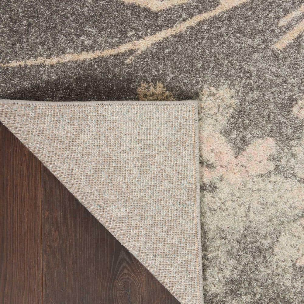 Grey and Pink Floral Synthetic 4' x 6' Area Rug