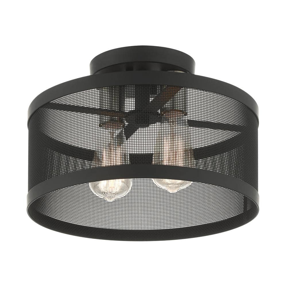 Black and Brushed Nickel 2-Light Drum Semi-Flush Mount