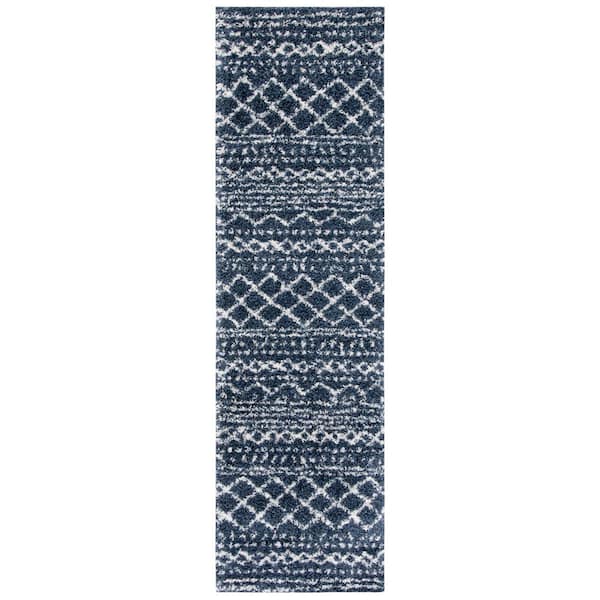 Arizona Shag Slate Blue/Ivory 2 ft. x 8 ft. Geometric Lodge Runner Rug