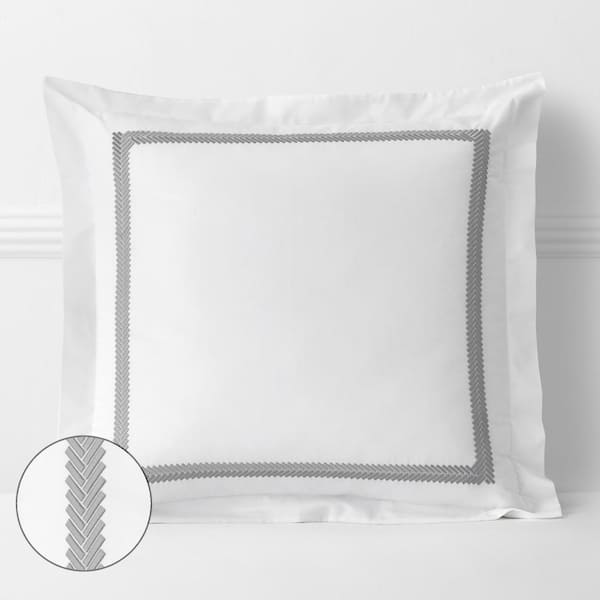 The Company Store Legends Hotel Hewett Gray Embroidered 600-Thread Count Egyptian Cotton Sateen Euro Sham
