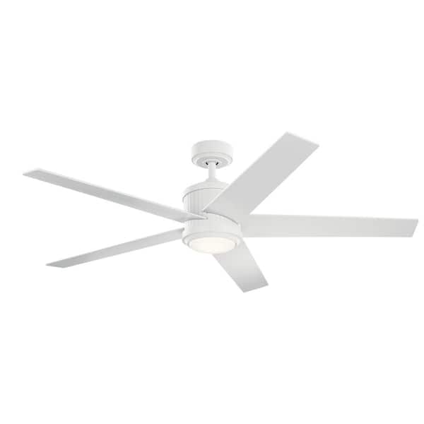 KICHLER Brahm 56 in. Indoor Matte White Downrod Mount Ceiling Fan with Integrated LED with Remote Control Included