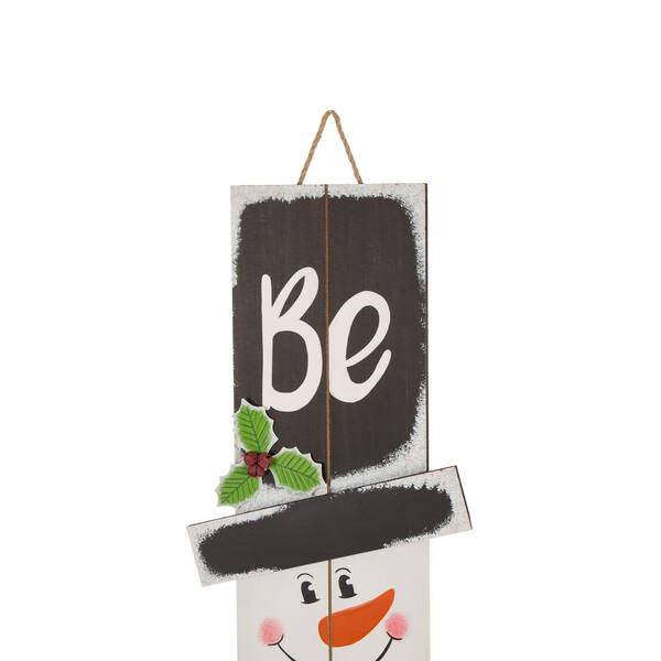 Glitzhome 42.00 in. H Wooden Snowman Porch Sign - MERRY