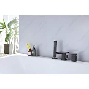 Single-Handle Deck Mount Roman Tub Faucet with Hand Shower in Matte Black