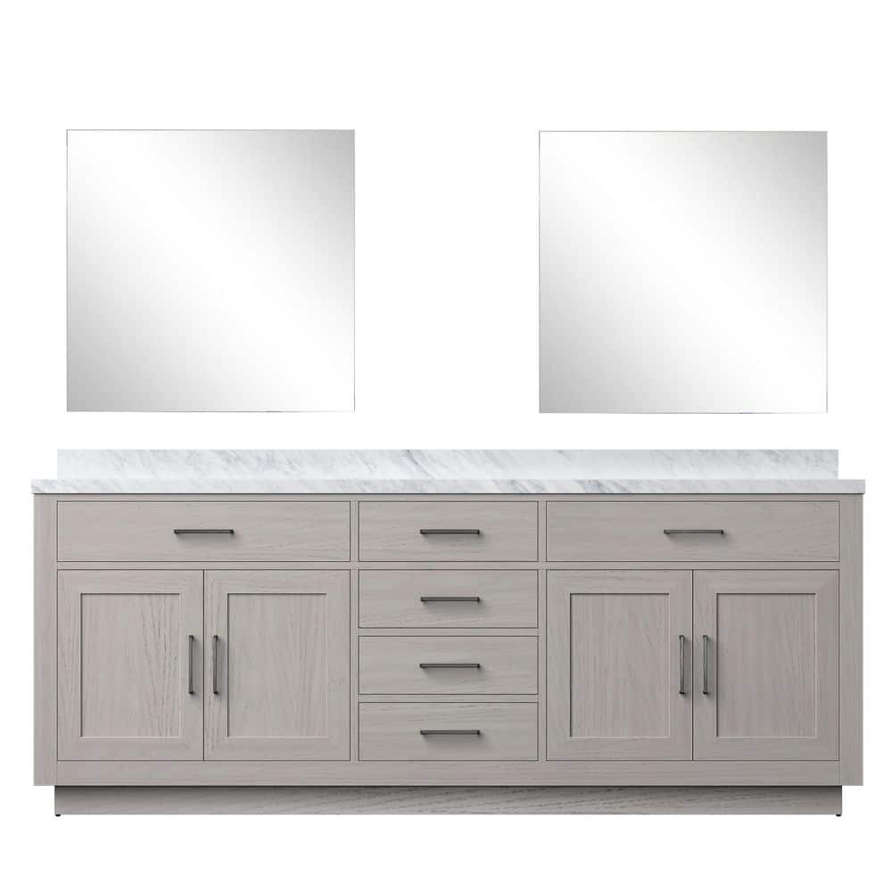 Condor 84 in W x 22 in D White Oak Double Bath Vanity with Carrara Marble Top and 34 in Mirrors price history on PriceWatchPro