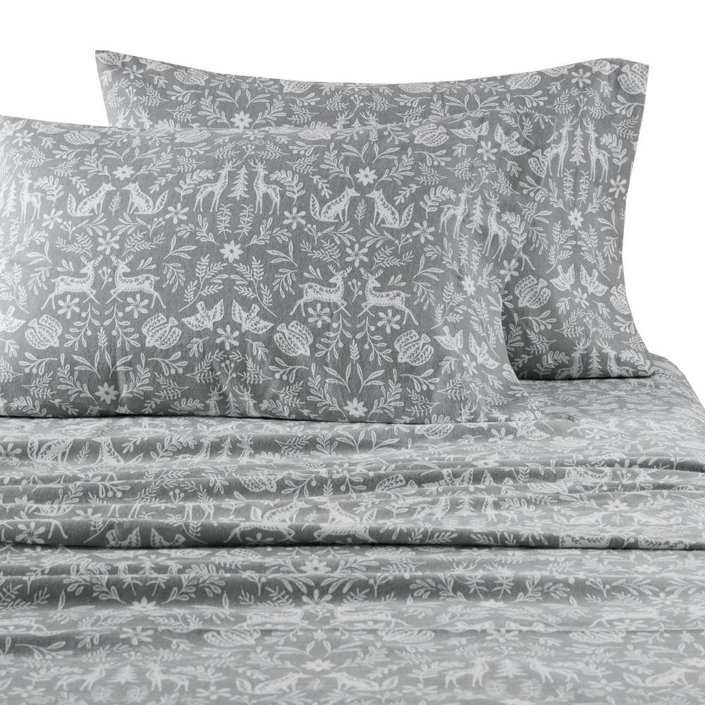 Queen Sage Winter Fauna Cotton Flannel Sheet Set