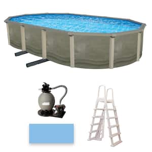Trinity 15 ft. x 30 ft. Oval 52 in. Deep Steel Wall Pool Package with 7 in. Top Rail