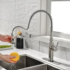 Touchless Single Handle Pull Out Sprayer Kitchen Faucet with Deckplate Included in Brushed Nickel