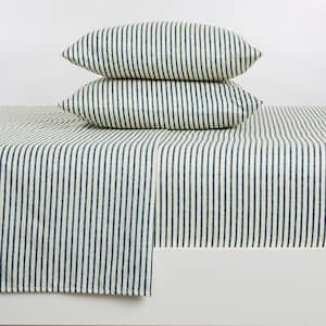 4-Piece Premium Soft Striped Blue Microfiber Full Sheet Set