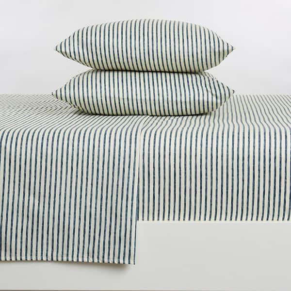 FRESHFOLDS 4-Piece Premium Soft Striped Blue Microfiber Full Sheet Set