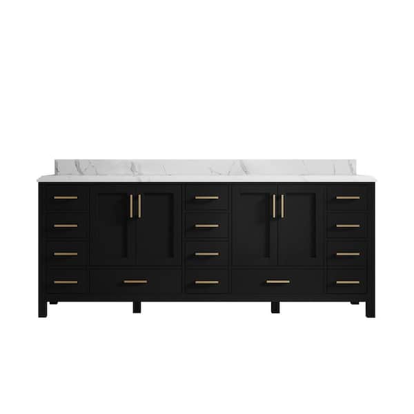 Willow Collections Malibu 84 in. W x 22 in. D x 36 in. H Double Sink Bath Vanity in Black with 1.5 in. Calcutta Laza Top