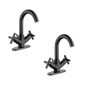 Dorset Cross Double-Handle Single-Hole Bathroom Faucet in Matte Black (2-Pack)