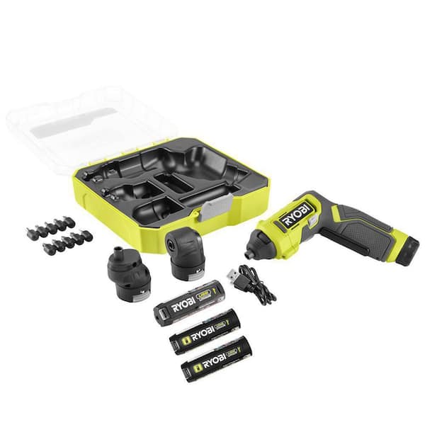 RYOBI USB Lithium Multi-Head Screwdriver with 2.0 Ah Battery and Charging Cable with USB Lithium 3.0 Ah Battery (2-Pack)