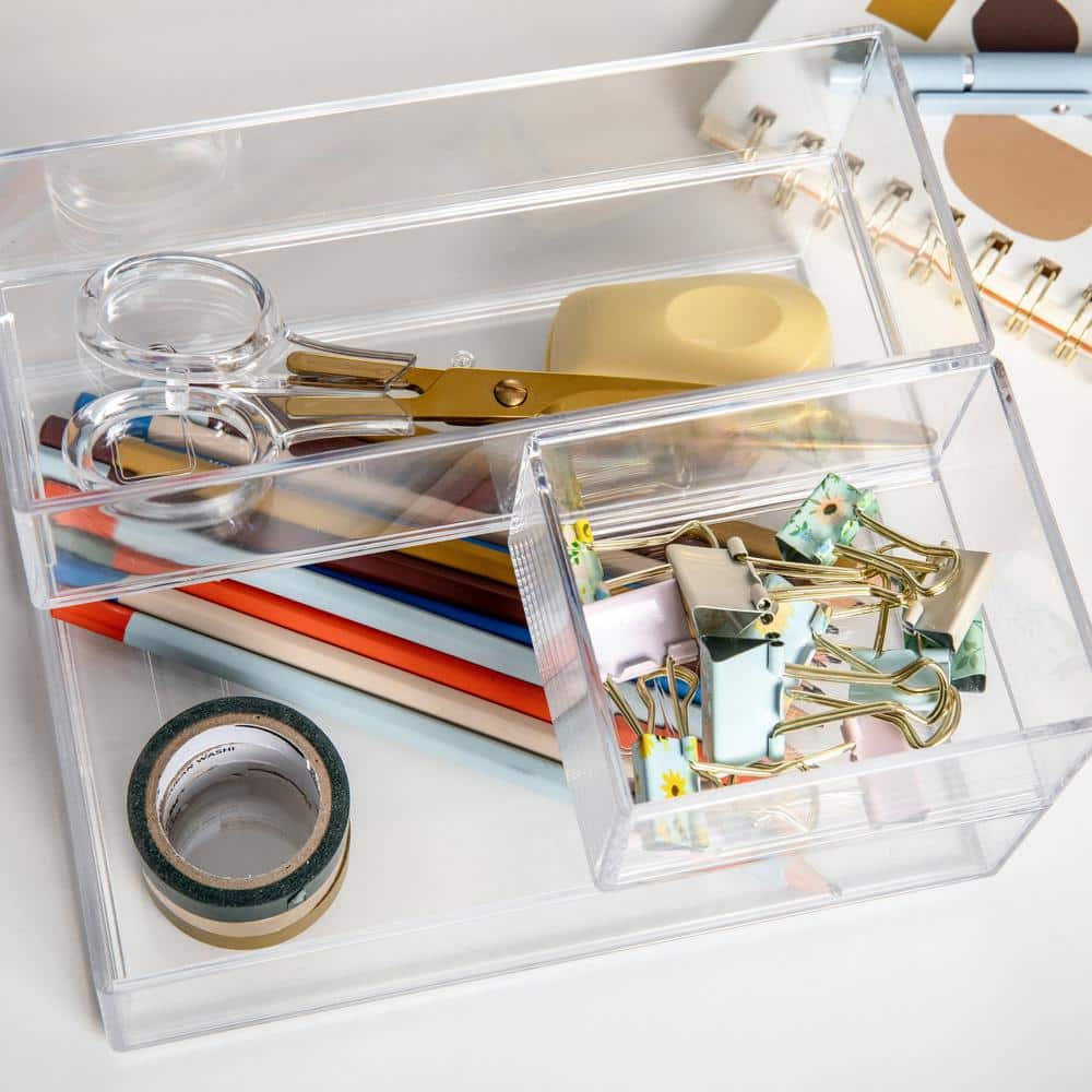 Clear Plastic Stackable Desktop Organizer Trays, Set of 3