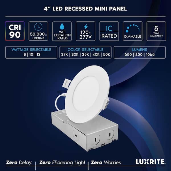 4 In. Integrated LED Canless Spotlight Recessed Light 5CCT Dimmable 650/800/1066LM CRI 90 8W/10W/13W IC Rated ETL 4 Pack