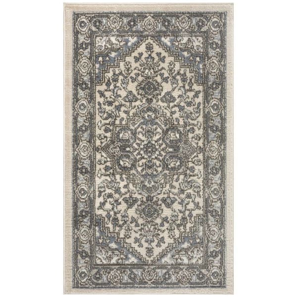 Concerto Ivory Blue 2 ft. x 4 ft. Center medallion Transitional Area Rug