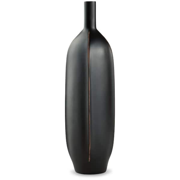 Benjara Troy 15.75 in. Black Polyresin Round Decorative Vase