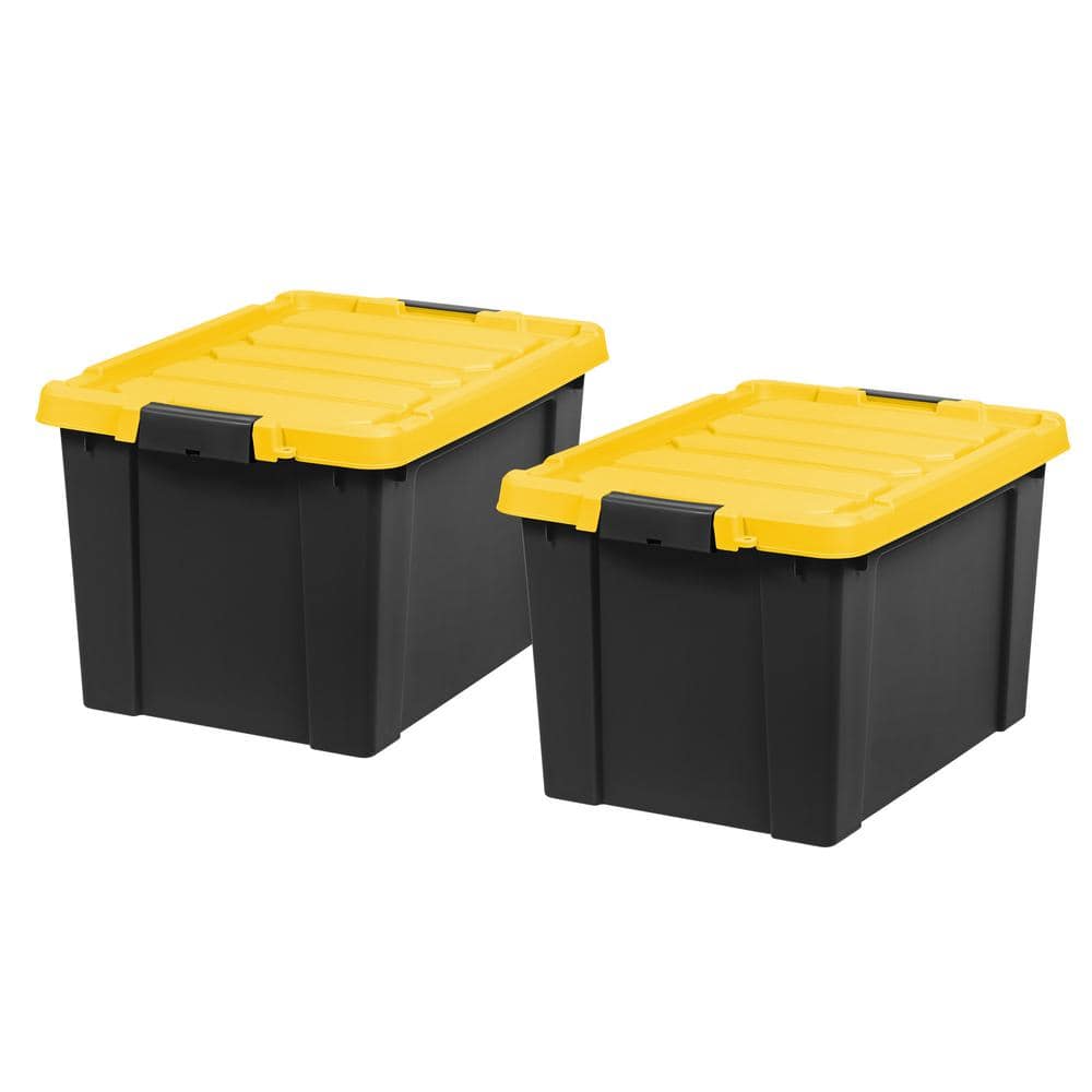 IRIS 80 Qt./20 Gal. Heavy-duty Stackabl Storage Tote in Black with Yellow Lid - Set of 2