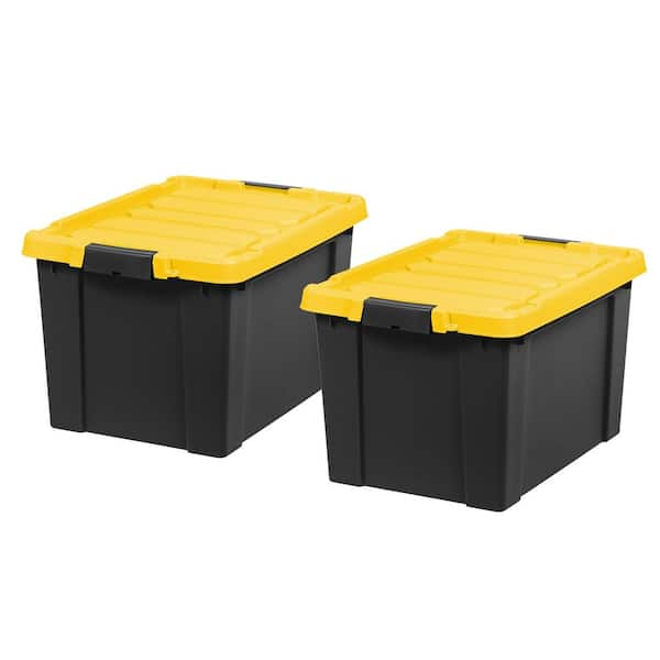 IRIS 78.50 Qt. Heavy-Duty Stor-It-All Plastic Storage Bin, Black/Yellow ...