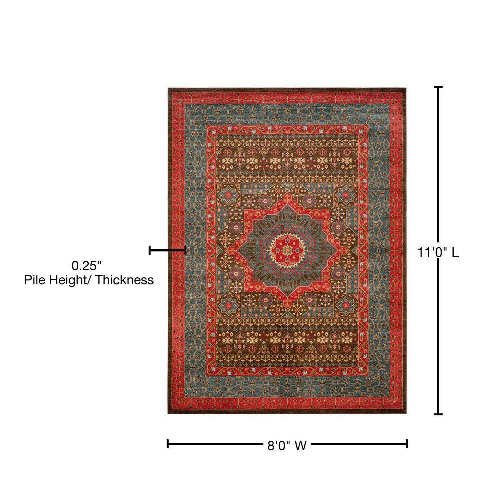 Navy and Red Synthetic Rectangular Persian Style Area Rug
