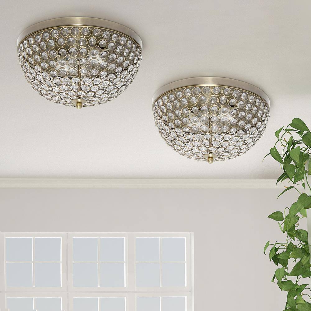 Antique Brass Crystal Dome Flush Mount Ceiling Light Set