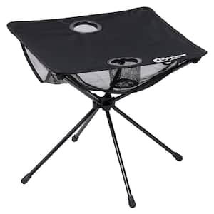 Black Aluminum Folding Portable Camping Table with A Mesh Storage Bag, Two Cup Holders and Carrying Bag