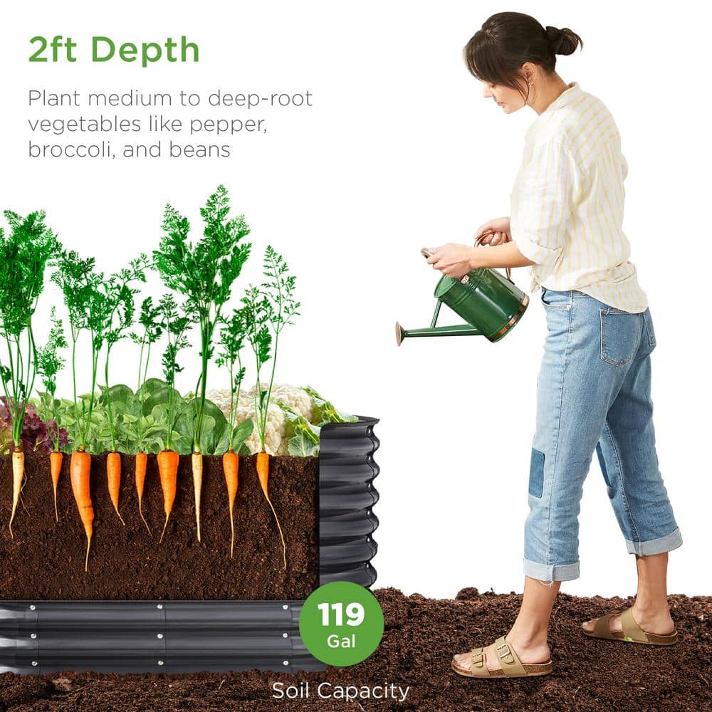Charcoal Powder-Coated Steel Oval Raised Garden Bed Planter