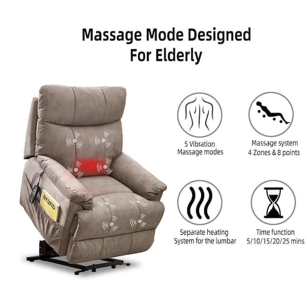 Wide Seat Lift Chair, Power Lift Recliner with Heat Therapy and Massage Function, Modern Fabric Electric Reclining Sofa with Remote Control and Side