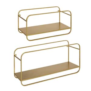 Emerline 6.5 in. x 21 in. x 10 in. Gold Metal Floating Decorative Wall Shelf Without Cubbies With Brackets