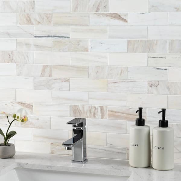 Angora Subway 12 in. x 12 in. Polished Marble Mes-Mounted Mosaic Floor and Wall Tile (0.97 sq. ft./Each) Angora Subway 12 in. x 12 in. Polished Marble Mes-Mounted Mosaic Floor and Wall Tile (0.97 sq. ft./Each)