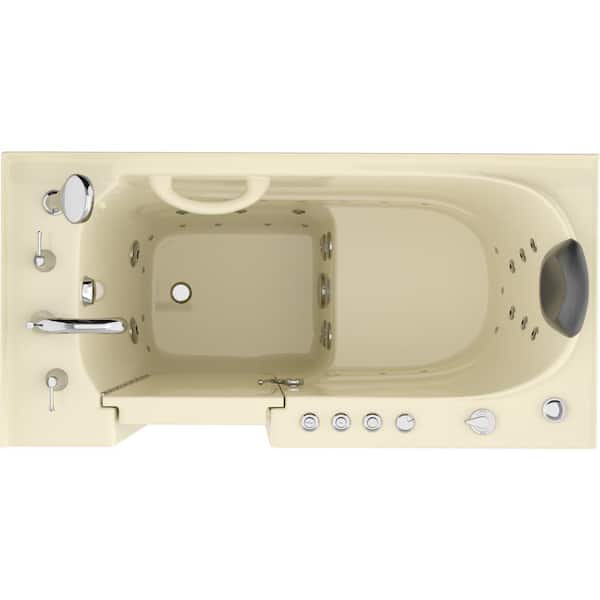 Safe Premier Series 26 in. L x 53 in. W Left Side Drain Combination Jetted Bathtub in Biscuit with Fast Fill Faucet Set