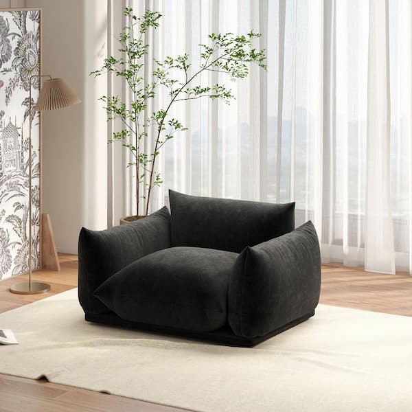 Marenco 50 in. Flared Arm Chenille Pine Wood Framed Modular Sofa Single Seat Chair Couch in. Black for Home Office Bar