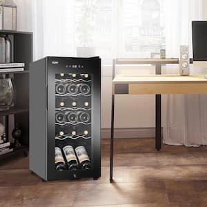 13.6 in. Wine Cooler 18 Bottle Freestanding Wine Refrigerator with Door Lock, Black