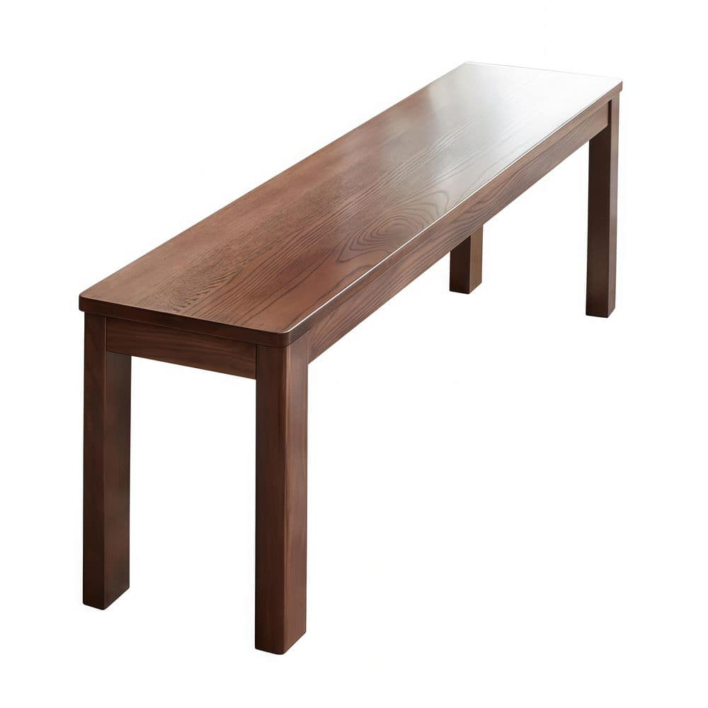 Solid Oak Wood Dining Bench Patio Ottoman, Metal Reinforced, Easy Assembly for Dining Room Entryway Patio, Walnut