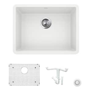 Precis 23.44 in. Undermount Single Bowl White Granite Composite Kitchen Sink Kit with Accessories