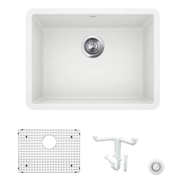 Blanco Precis 23.44 in. Undermount Single Bowl White Granite Composite Kitchen Sink Kit with Accessories