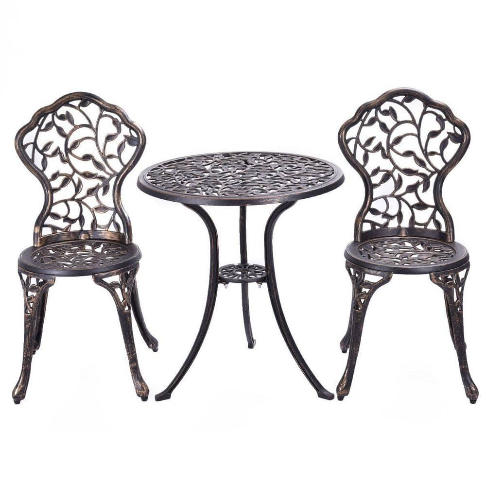 HI-LINE GIFT LTD. Bistro Bronze Leaves Set 3 Piece 1-Table/2-Chairs ...