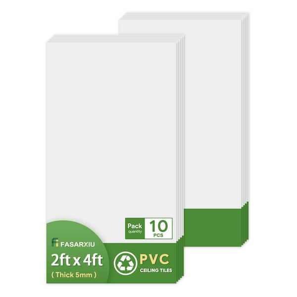 White 2 ft. x 4 ft. Smooth Waterproof Washable and Fire-Rated PVC Ceiling Tile (80 sq. ft. / case) 10 Tiles