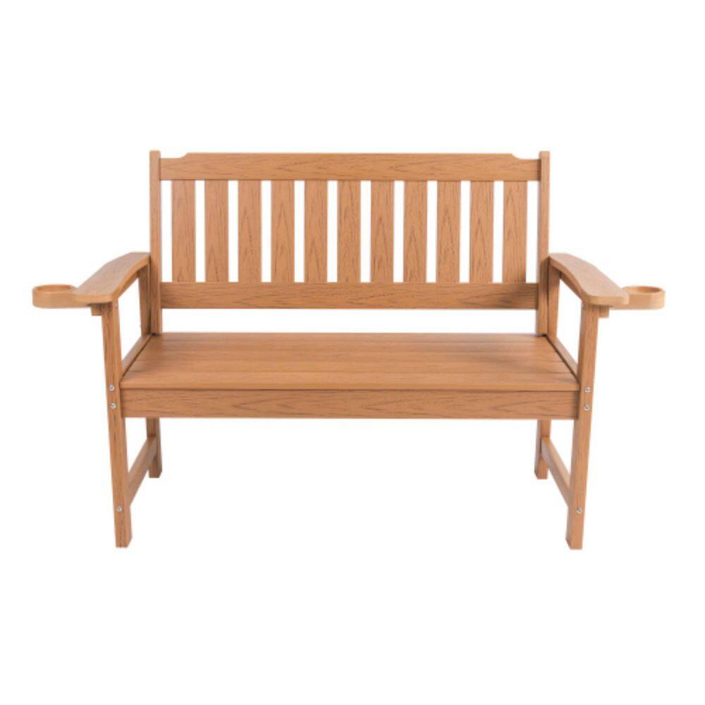 Teak Brown Plastic Outdoor Bench with Cup holders price history on PriceWatchPro