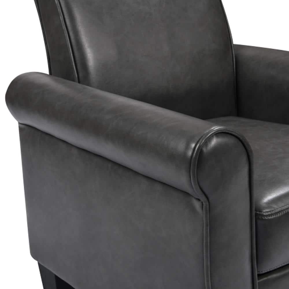 Gray Faux Leather Round Arm Accent Chair with Wood Frame