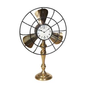 Small Gold and Bronze Metal Fan Style Table Clock with Pedestal Base