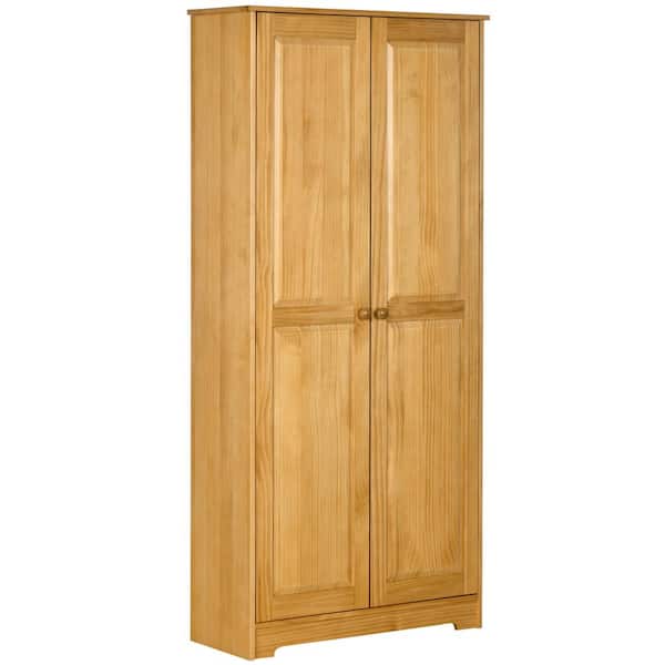 HOMCOM Brown Wood 30.75 in. Pantry Cabinet with Doors and Shelf Adjustability