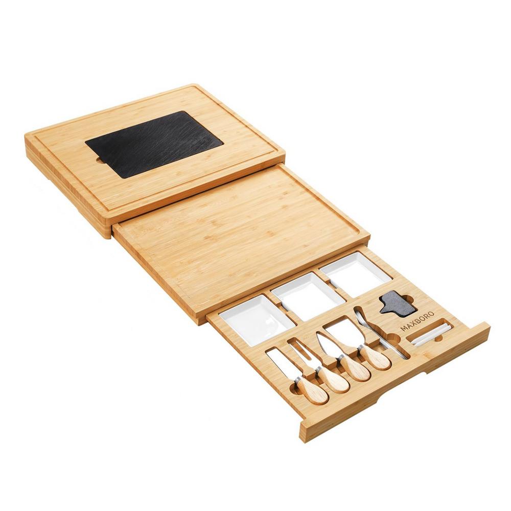 Numhew Extra Large 33.7 in. x 15.7 in. Bamboo Cheese Board and