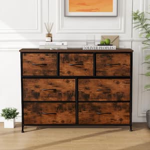 Freestanding Rust Brown 7 Drawer 11.8 in. Wide Chest of Drawers Chest Tower TV Stand with Wood Top for Closet Bedroom