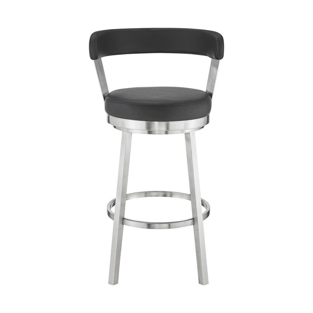 Contemporary 30" Black Faux Leather Swivel Bar Stool with Metal Base