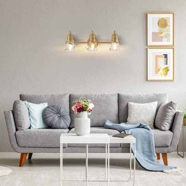 24 in. 3-Light Gold Modern Wall Sconce Vanity Light with Glass Shade