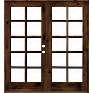 72 in. x 80 in. French Knotty Alder Wood 10-Lite Clear Glass red Mahogany Stain Left Active Double Prehung Front Door