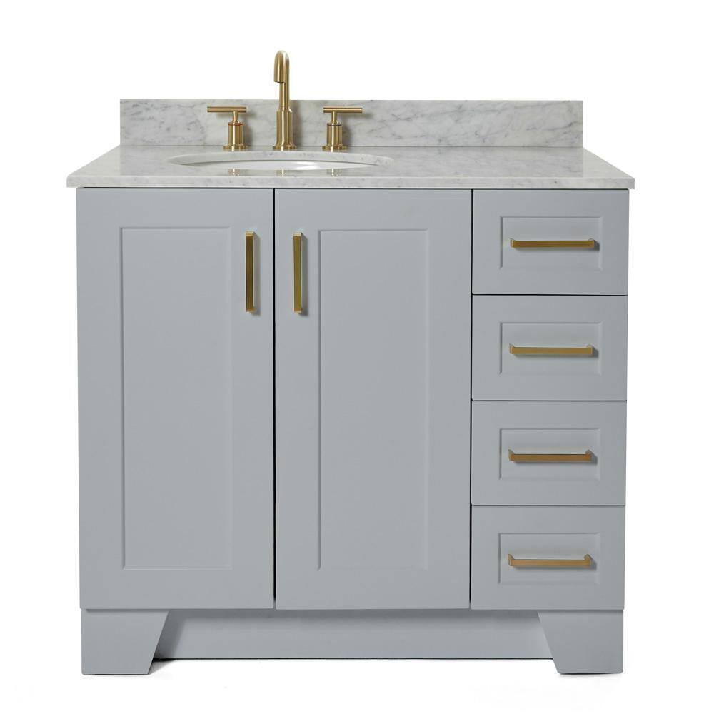 Gray Freestanding Single Vanity with Carrara Marble Top