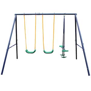 3-in-1 Heavy-Duty Metal Outdoor Playground Equipment Kids Swing Sets with 2 Swings and 1 Glider