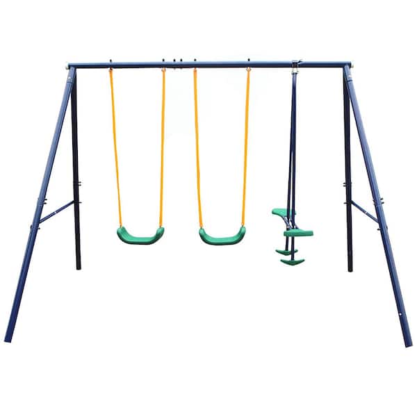 YOFE 3-in-1 Heavy-Duty Metal Outdoor Playground Equipment Kids Swing Sets with 2 Swings and 1 Glider