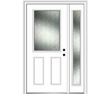 53 in. x 81.75 in. Left-Hand Inswing 1/2 Lite Rain Glass 2-Panel Primed Prehung Front Door on 4-9/16 in. Frame